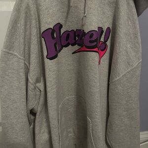 Gray Hoodie with Purple and Pink Graphic